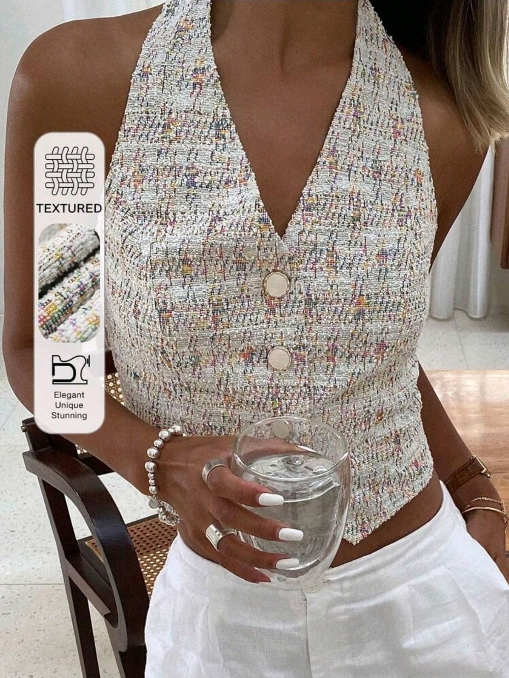 SHEIN Ivory Speckle Textured Halter Camisole